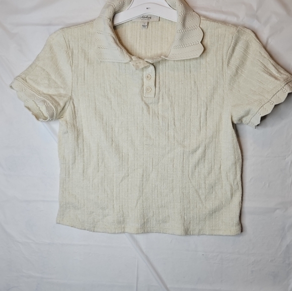 🎁 Atelier By Kirious Front Button  Cable Knit Shirt Top Cream Breathable Size L - Picture 2 of 16